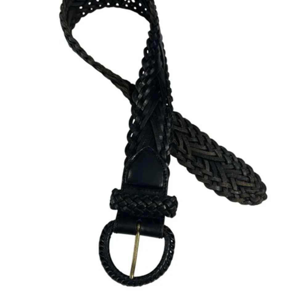 One World Brown Woven Leather Bohemian Belt, S